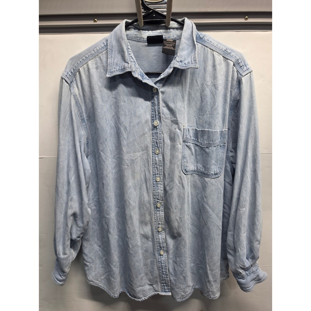 Vtg Route 66 Light Wash Denim Button Down Shirt Long Sleeve Cotton Large